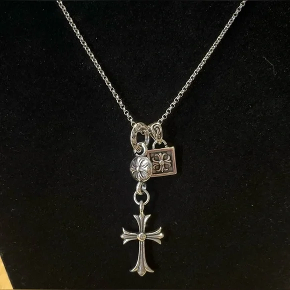 Chrome Hearts CH Silver Triple Cross Rosary Style Necklace Gothic Cross Pendants - Picture 5 of 14